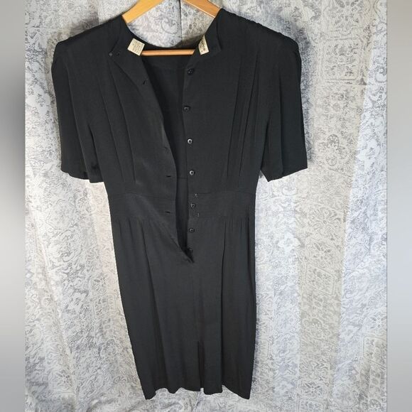 Liz Claiborne vintage button back dress with pockets black Elphaba vibes size 8 - Picture 3 of 11